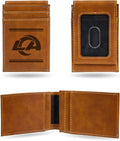 Los Angeles Rams Premium Brown Leather Wallet, Front Pocket Magnetic Money Clip, Laser Engraved, Vegan