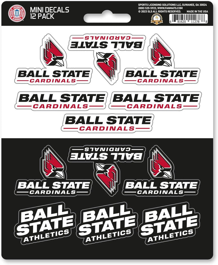 Ball State University Cardinals 12-Piece Mini Decal Sticker Set, 5x6 Inch Sheet, Gift for football fans for any hard surfaces around home, automotive, personal items by Fielders Choice
