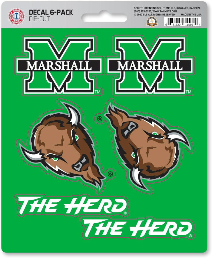 Marshall University Thundering Herd 6-Piece Decal Sticker Set, 5x6 Inch Sheet, Gift for football fans for any hard surfaces around home, automotive, personal items by Fielders Choice