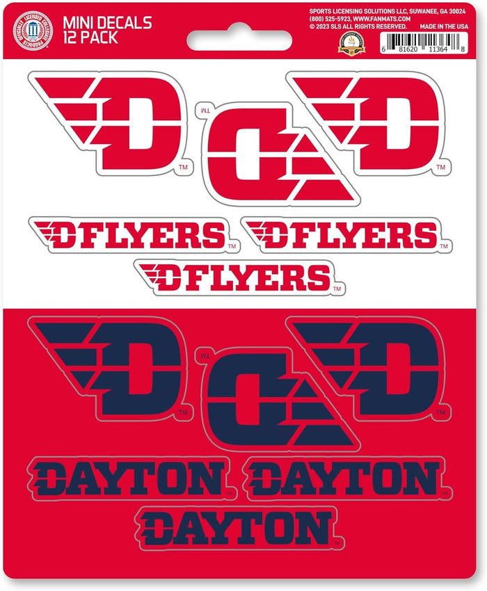 University of Dayton Flyers 12-Piece Mini Decal Sticker Set, 5x6 Inch Sheet, Gift for football fans for any hard surfaces around home, automotive, personal items by Fielders Choice