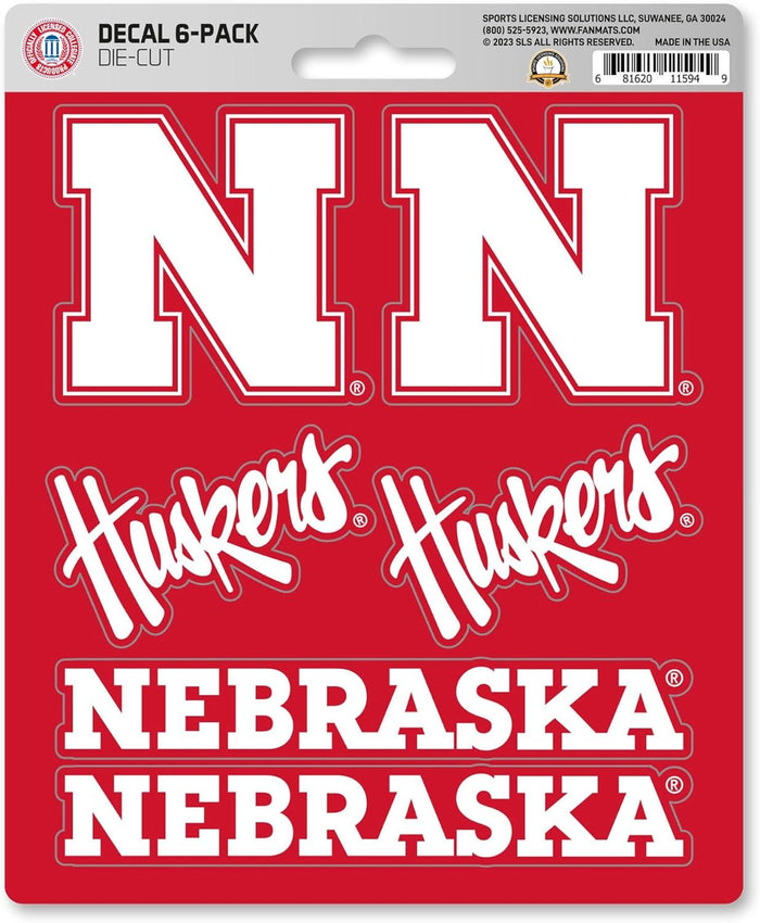 University of Nebraska Cornhuskers 6-Piece Decal Sticker Set, 5x6 Inch Sheet, Gift for football fans for any hard surfaces around home, automotive, personal items by Fielders Choice