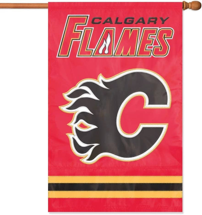 Calgary Flames Banner Flag Embroidered Premium 2-sided 28x44 Outdoor Football