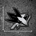 San Jose Sharks Auto Emblem, Silver Chrome Color, Raised Molded Plastic, 3.5 Inch, Adhesive Tape Backing