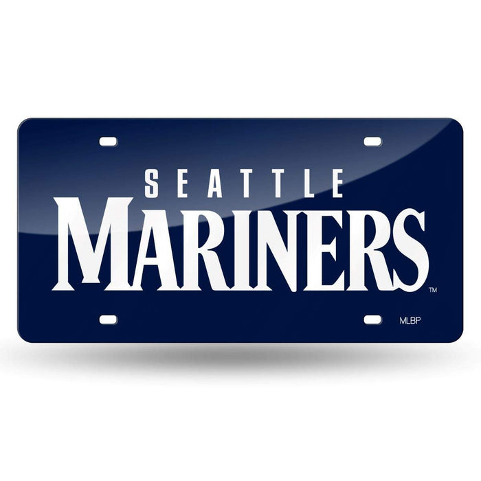 Seattle Mariners Laser Cut Tag License Plate, Blue Mirrored Acrylic Inlaid, 12x6 Inch