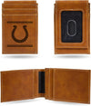 Indianapolis Colts Premium Brown Leather Wallet, Front Pocket Magnetic Money Clip, Laser Engraved, Vegan