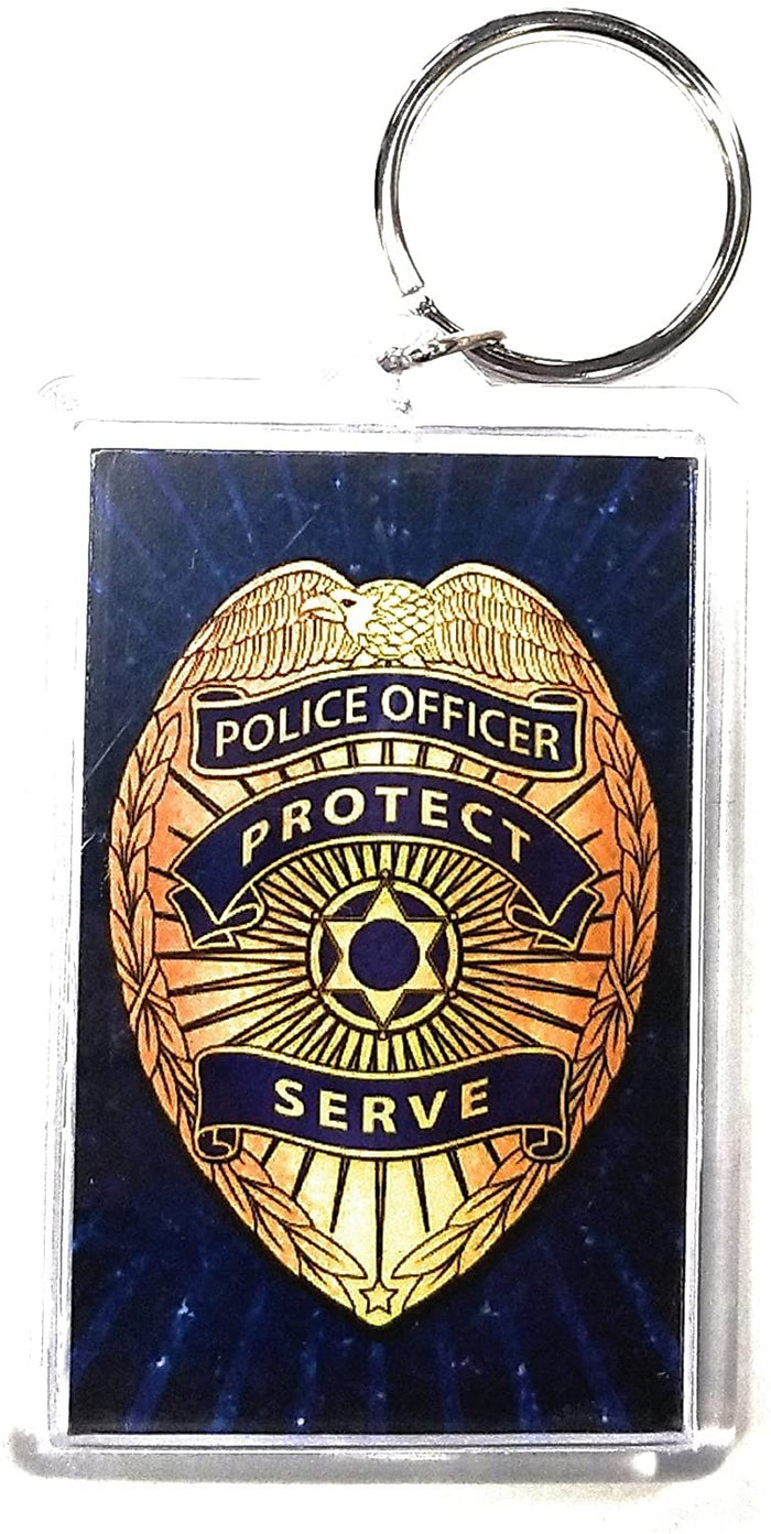 Police 2x3 Acrylic Keychain w/1" Keyring Decal Logo Emblem United States US