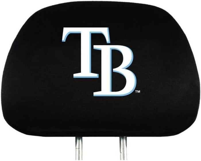 Tampa Bay Rays Pair Premium Auto Head Rest Covers, Black Elastic, Embroidered, 14x10 Inch