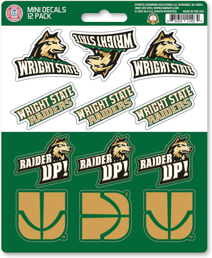 Wright State University Raiders 12-Piece Mini Decal Sticker Set, 5x6 Inch Sheet, Gift for football fans for any hard surfaces around home, automotive, personal items by Fielders Choice