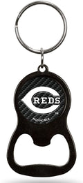 Cincinnati Reds Premium Solid Metal Keychain Bottle Opener, Carbon Fiber Design