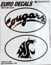 Washington State University Cougars 2-Piece White and Clear Euro Decal Sticker Set, 4x2.5 Inch Each