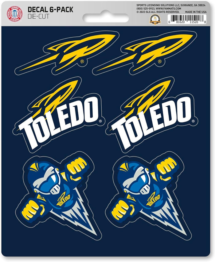 University of Toledo Rockets 6-Piece Decal Sticker Set, 5x6 Inch Sheet, Gift for football fans for any hard surfaces around home, automotive, personal items by Fielders Choice