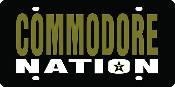 Vanderbilt University Commodores Premium Laser Cut Tag License Plate, Nation, Mirrored Acrylic Inlaid, 6x12 Inch