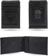 Chicago Bulls Premium Black Leather Wallet, Front Pocket Magnetic Money Clip, Laser Engraved, Vegan