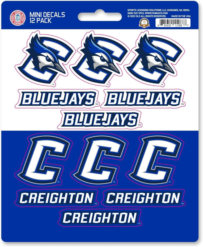 Creighton University Bluejays 12-Piece Mini Decal Sticker Set, 5x6 Inch Sheet, Gift for football fans for any hard surfaces around home, automotive, personal items by Fielders Choice