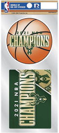 Milwaukee Bucks 2021 NBA Champions 2-Piece Double Up Die Cut Sticker Decal Sheet, 4x8 Inch