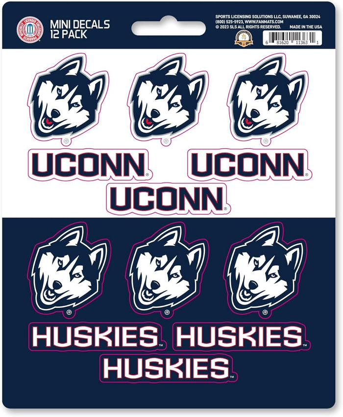 University of Connecticut Huskies 12-Piece Mini Decal Sticker Set, 5x6 Inch Sheet, Gift for football fans for any hard surfaces around home, automotive, personal items by Fielders Choice