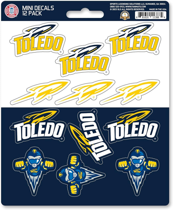 University of Toledo Rockets 12-Piece Mini Decal Sticker Set, 5x6 Inch Sheet, Gift for football fans for any hard surfaces around home, automotive, personal items by Fielders Choice