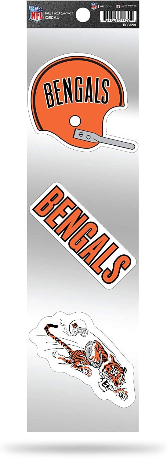 Cincinnati Bengals NFL 3-Piece Retro Spirit Decals, Team Color, Size of individual decals will vary by Fielders Choice