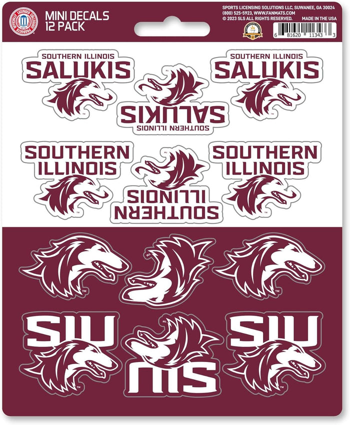 Southern Illinois University Salukis 12-Piece Mini Decal Sticker Set, 5x6 Inch Sheet, Gift for football fans for any hard surfaces around home, automotive, personal items by Fielders Choice