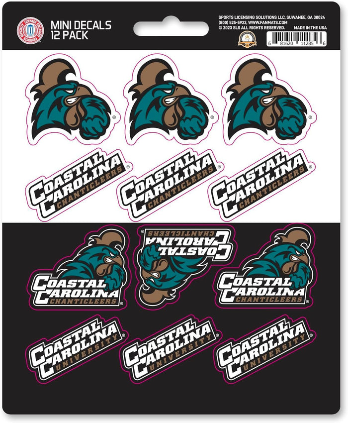 Coastal Carolina University Chanticleers 12-Piece Mini Decal Sticker Set, 5x6 Inch Sheet, Gift for football fans for any hard surfaces around home, automotive, personal items by Fielders Choice
