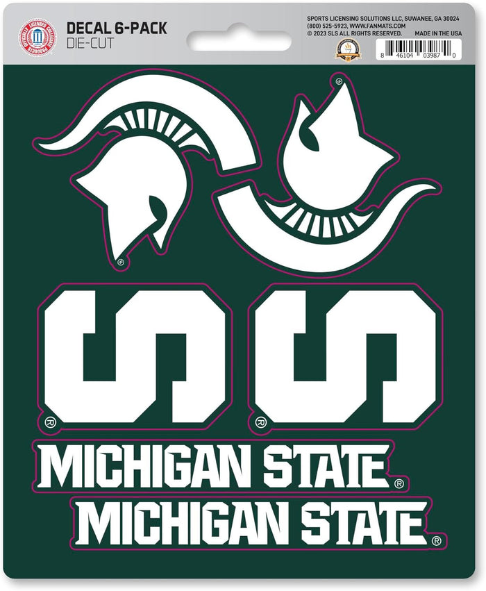 Michigan State University Spartans 6-Piece Decal Sticker Set, 5x6 Inch Sheet, Gift for football fans for any hard surfaces around home, automotive, personal items by Fielders Choice