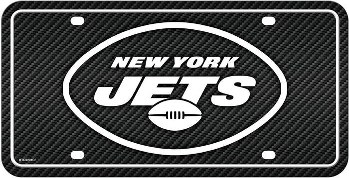 New York Jets Metal Auto Tag License Plate, Carbon Fiber Design, 6x12 Inch
