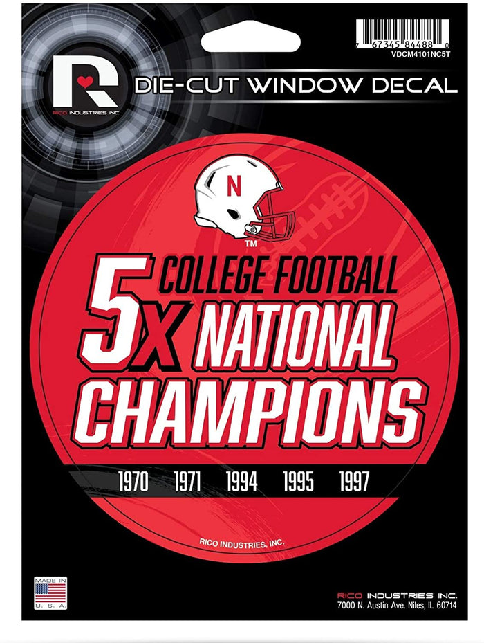 Nebraska Cornhuskers 5" Decal Sticker 5X Time Champions Flat Vinyl Auto Emblem College Football University of