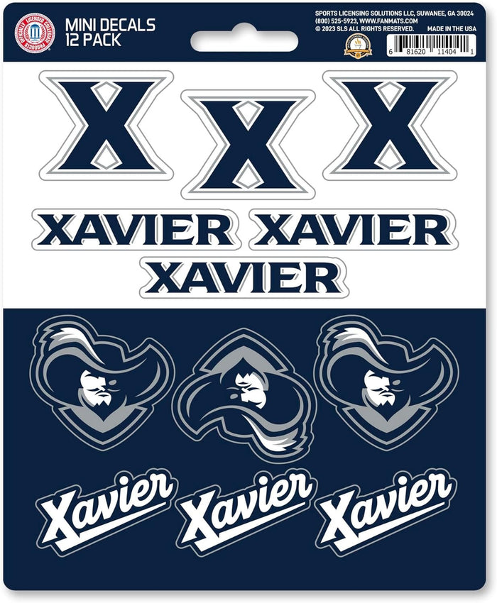 Xavier University Musketeers 12-Piece Mini Decal Sticker Set, 5x6 Inch Sheet, Gift for football fans for any hard surfaces around home, automotive, personal items by Fielders Choice