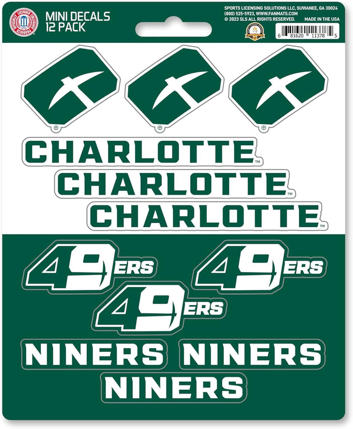 University of North Carolina Charlotte 49ers 12-Piece Mini Decal Sticker Set, 5x6 Inch Sheet, Gift for football fans for any hard surfaces around home, automotive, personal items by Fielders Choice