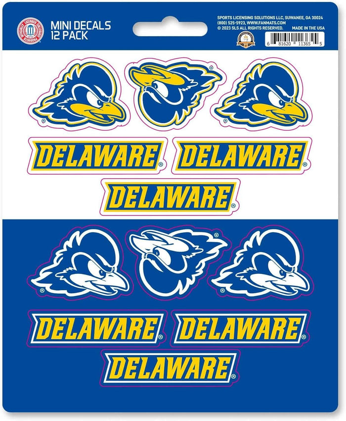 University of Delaware Blue Hens 12-Piece Mini Decal Sticker Set, 5x6 Inch Sheet, Gift for football fans for any hard surfaces around home, automotive, personal items by Fielders Choice