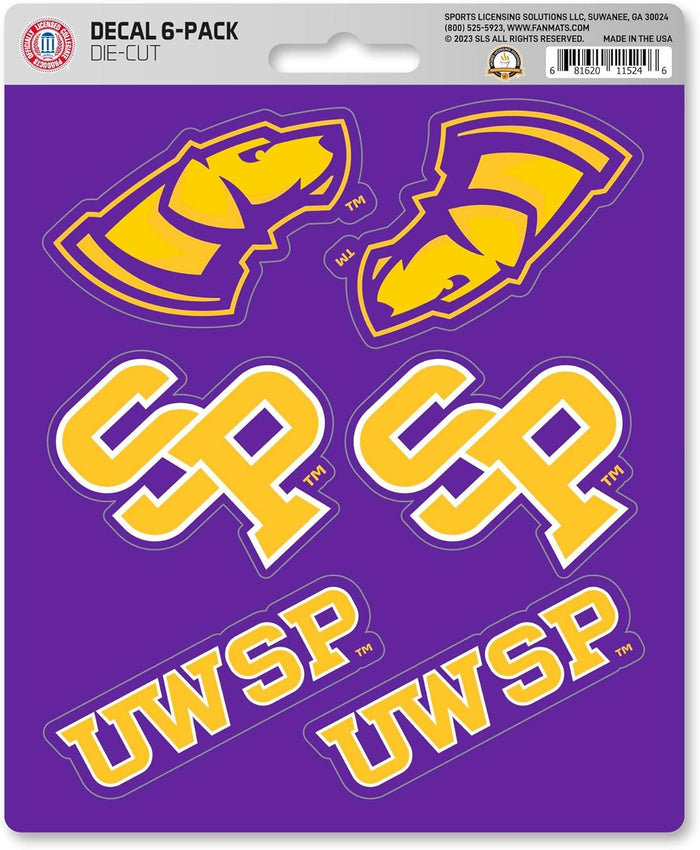 University of Wisconsin Stevens Point Pointers 6-Piece Decal Sticker Set, 5x6 Inch Sheet, Gift for football fans for any hard surfaces around home, automotive, personal items by Fielders Choice