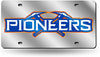 University of Wisconsin Platteville Pioneers Laser Cut Tag License Plate, Mirrored Acrylic Inlaid, 12x6 Inch