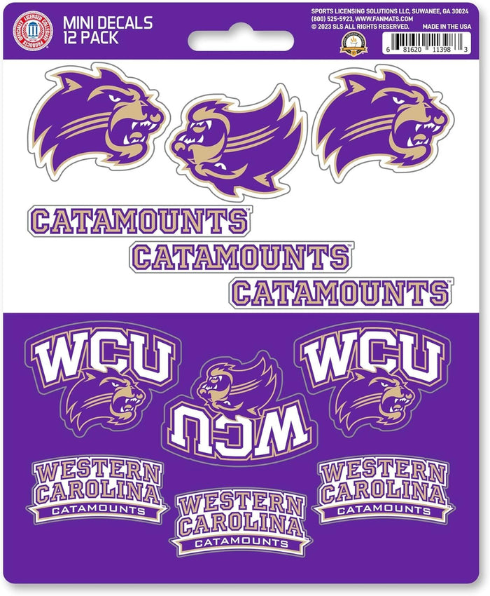 Western Carolina University Catamounts 12-Piece Mini Decal Sticker Set, 5x6 Inch Sheet, Gift for football fans for any hard surfaces around home, automotive, personal items by Fielders Choice