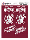 Mississippi State University Bulldogs 6-Piece Decal Sticker Set, 5x6 Inch Sheet, Gift for football fans for any hard surfaces around home, automotive, personal items