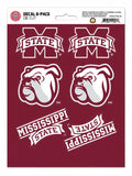 Mississippi State University Bulldogs 6-Piece Decal Sticker Set, 5x6 Inch Sheet, Gift for football fans for any hard surfaces around home, automotive, personal items by Fielders Choice