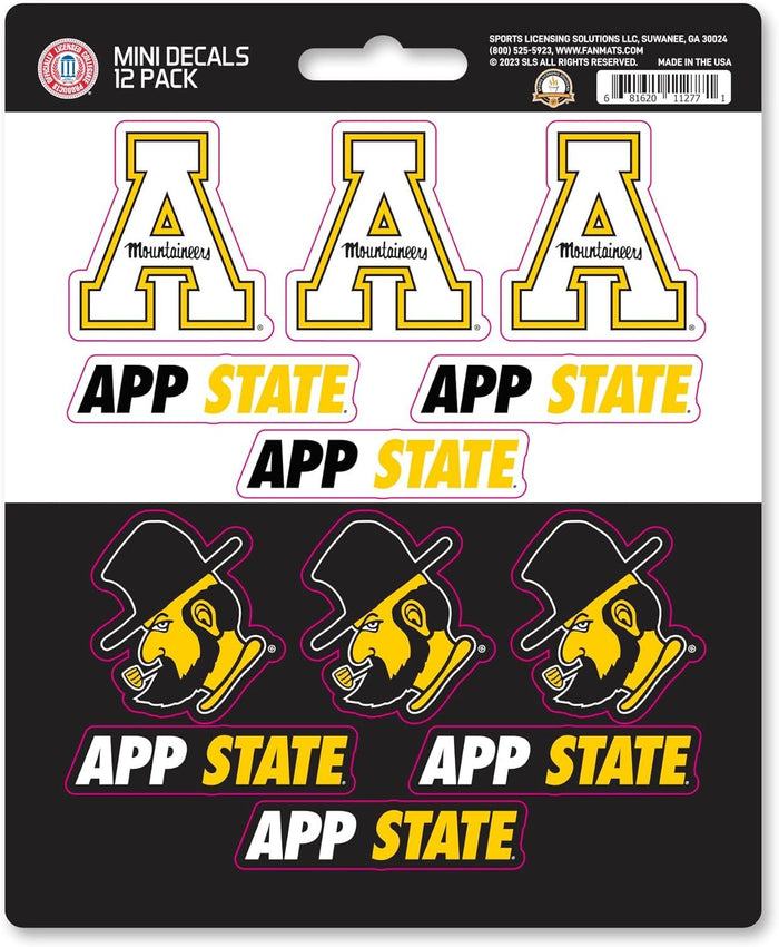 Appalachian State University Mountaineers 12-Piece Mini Decal Sticker Set, 5x6 Inch Sheet, Gift for football fans for any hard surfaces around home, automotive, personal items by Fielders Choice