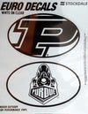 Purdue university Boilermakers 2-Piece White and Clear Euro Decal Sticker Set, 4x2.5 Inch Each