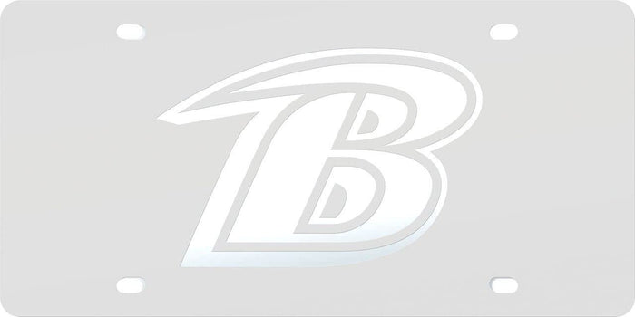 Baltimore Ravens Premium Laser Cut Tag License Plate, Frost Design, Mirrored Acrylic Inlaid, 12x6 Inch