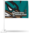 Coastal Carolina University Chanticleers Premium Double Sided Car Flag Banner, Includes Plastic Display Pole
