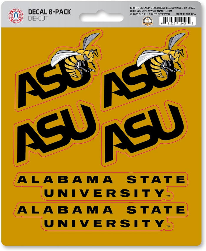 Alabama State University Hornets 6-Piece Decal Sticker Set, 5x6 Inch Sheet, Gift for football fans for any hard surfaces around home, automotive, personal items by Fielders Choice