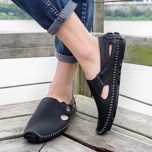Men Casual Shoes Slip on Hollow Leather Men Shoes by DailySale