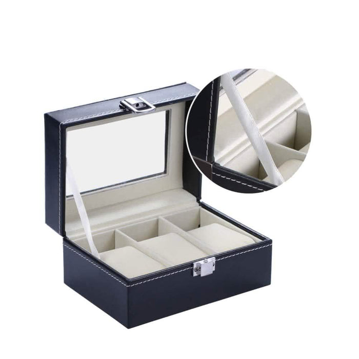 Mens Black Leather Display Glass Top Jewelry Case Organizer by DailySale