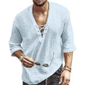 Men's Fashion Shirt Short Sleeve Beach V-Neck Drawstring by DailySale