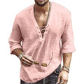 Men's Fashion Shirt Short Sleeve Beach V-Neck Drawstring by DailySale