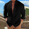 Men's Linen Button Up Shirt Long Sleeve Plain Band Collar by DailySale