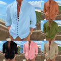Men's Linen Button Up Shirt Long Sleeve Plain Band Collar by DailySale