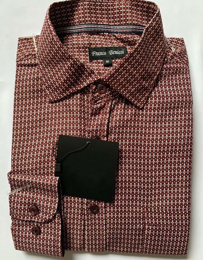 Men's Long Sleeve Dotted Dress Shirt - Burgundy by Boutique 23