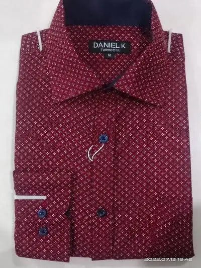 Men's Long Sleeve Printed Dress Shirt - Burgundy by Boutique 23