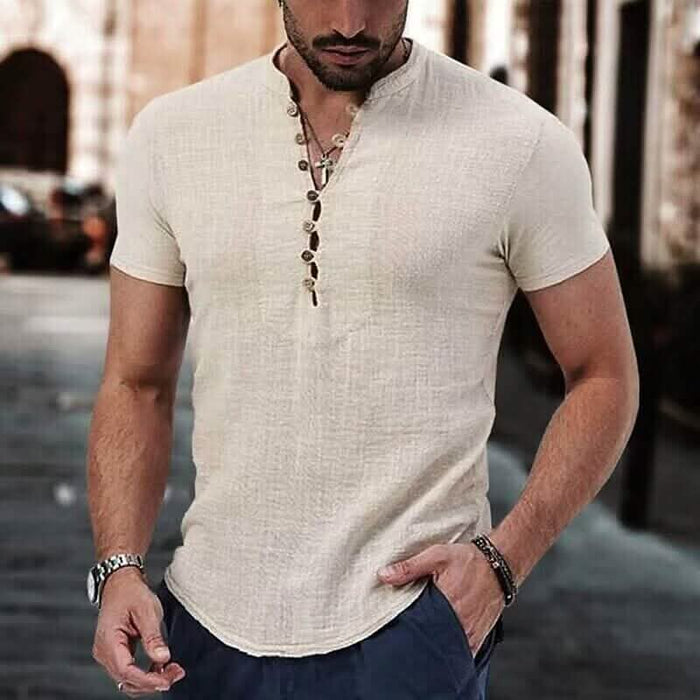 Men's Popover Shirt Short Sleeve Plain V Neck by DailySale