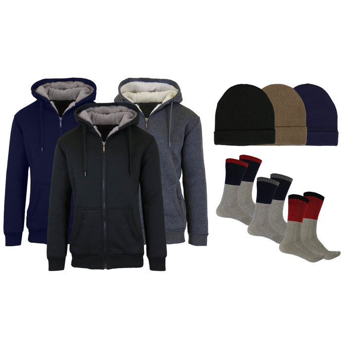 Men's Sherpa Hoodie, Fleece Lined Hat and Thermal Socks Gift Set by DailySale
